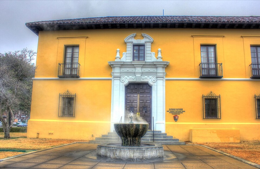 Steaming hot spring in front of the park headquarters