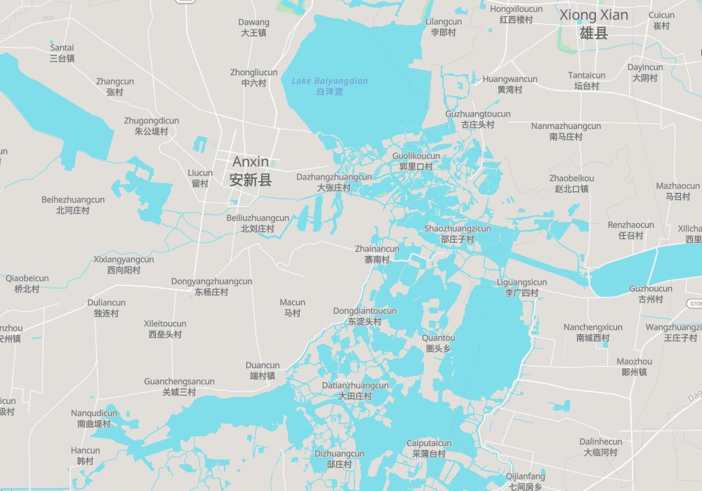 Baiyangdian is a mosaic of small lakes, channels and reed beds; Anxin town is on its north-west shore
