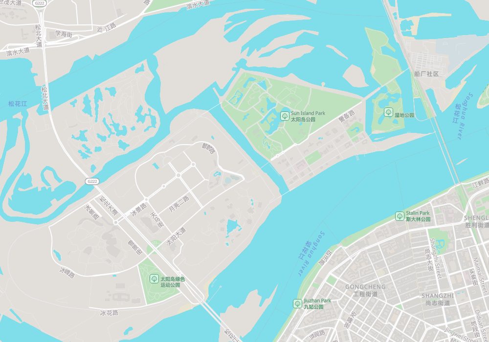 Sun Island is on the north bank of the Songhua River, opposite downtown Harbin