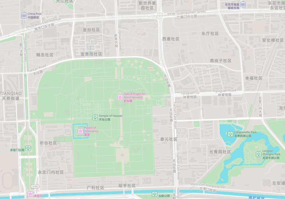 The Hall of Prayer for Good Harvests and the Circular Mound Altar stand within the inner precinct, in the north-central part of the park