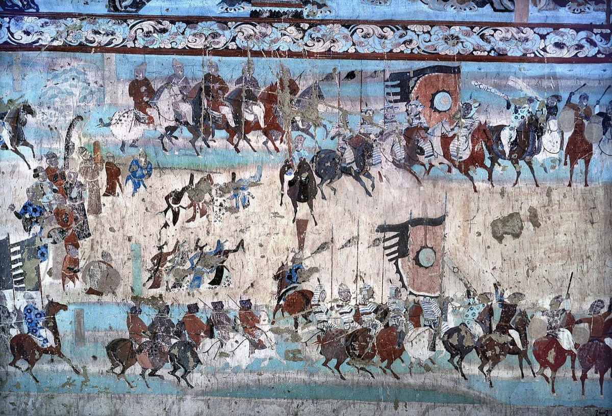 Late Tang mural in Mogao Cave 156: Zhang Yichao's army procession (detail)
