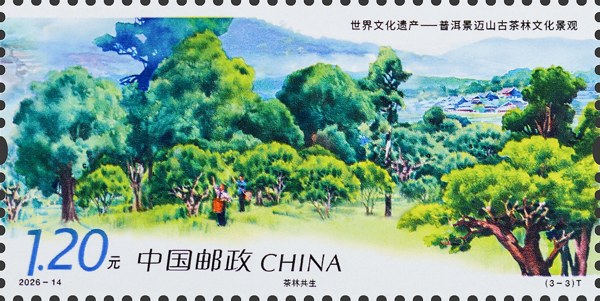 Briefmarke: Kulturlandschaft der alten Teewälder des Jingmai-Bergs in Pu’er